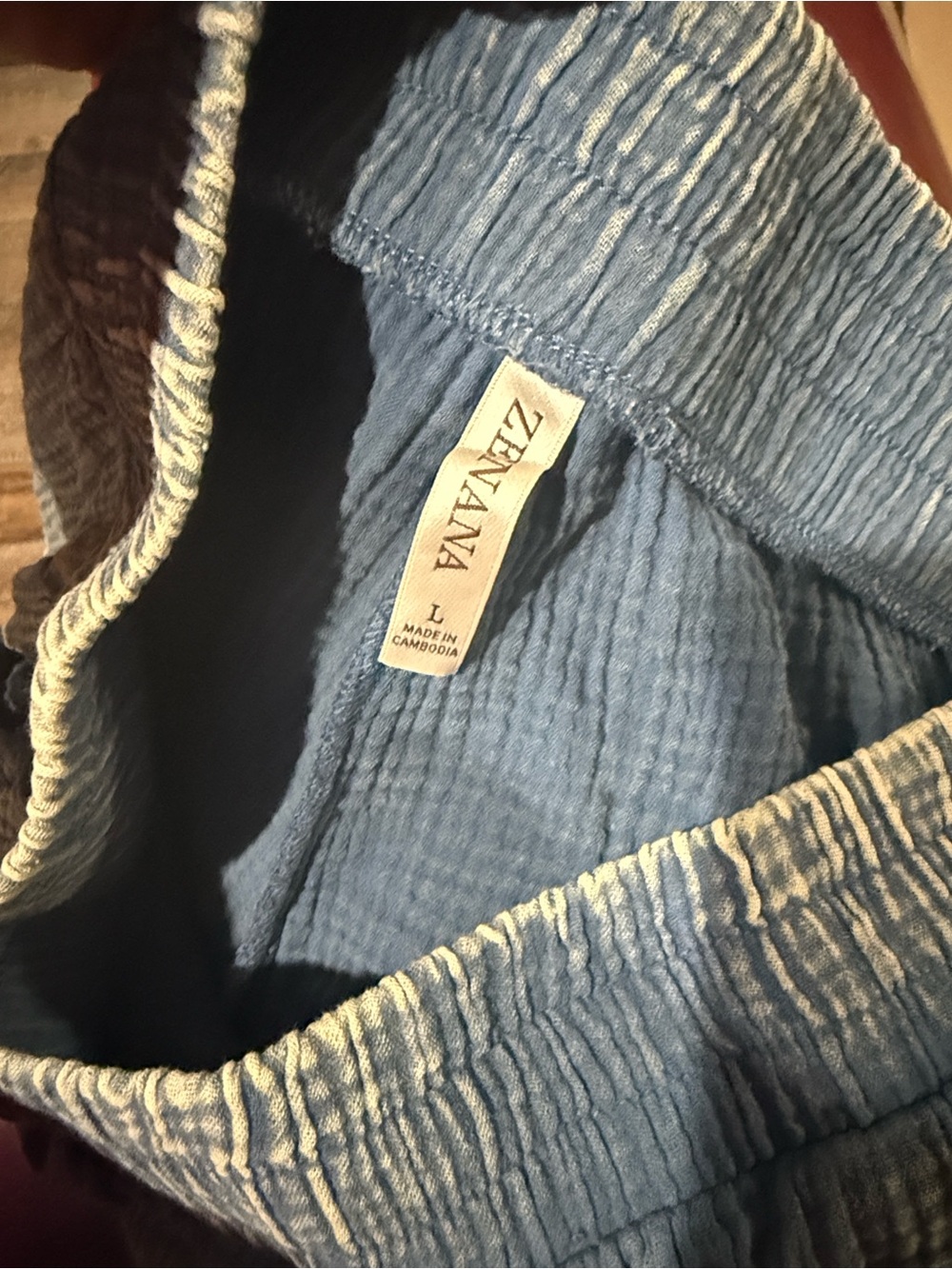 Zenana dusty Blue sz Lg 100% booth gauze pants